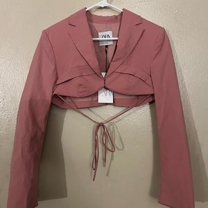ZARA CROPPED BLAZER WITH WAIST TIE SIZE S